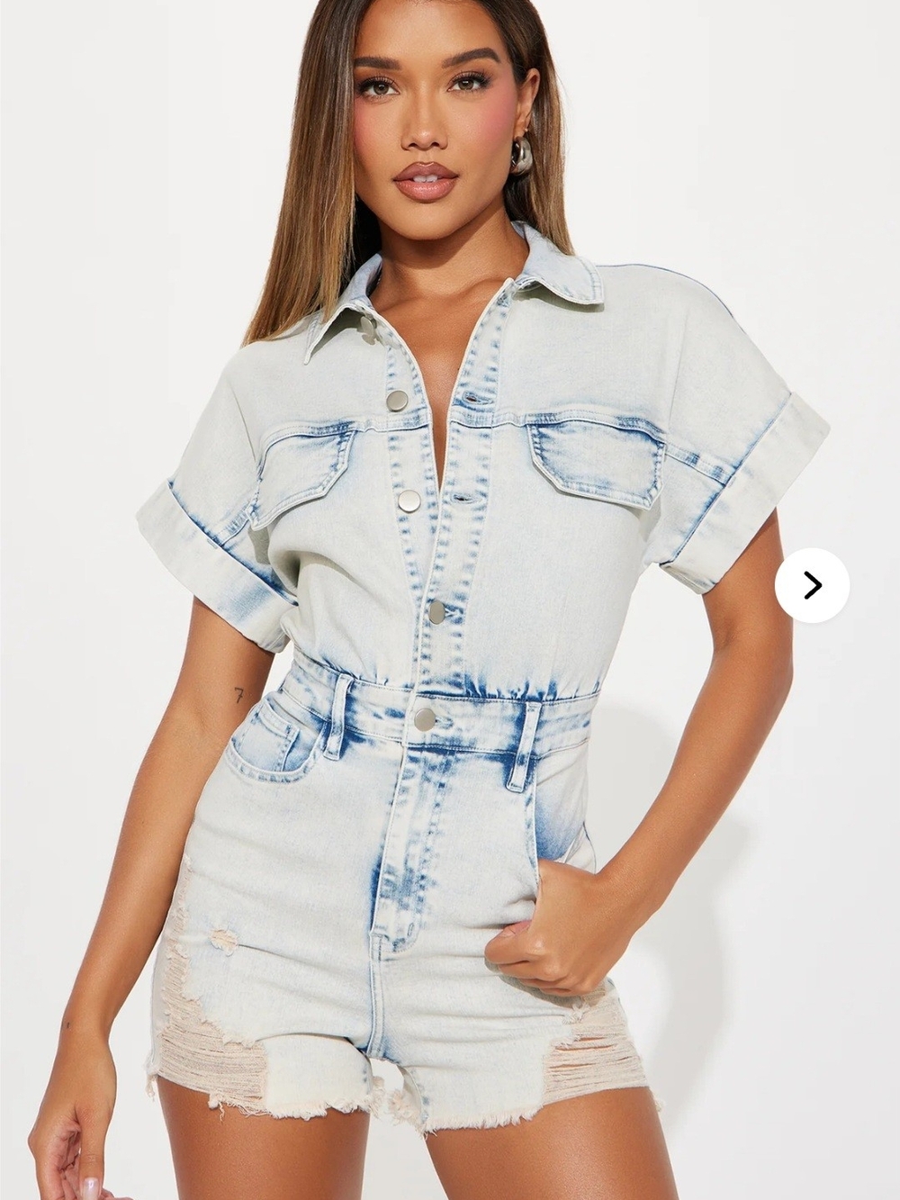 Fashion Nova Light Acid Wash Denim Romper